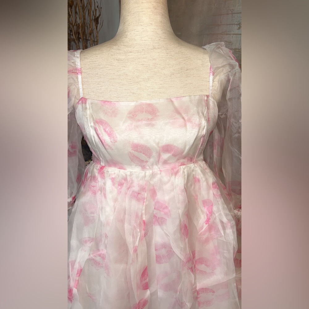 🚫SOLD🚫 NWT Selkie’The Kiss on the lips’ silk gauze puff mini dress sz L - Picture 8 of 16